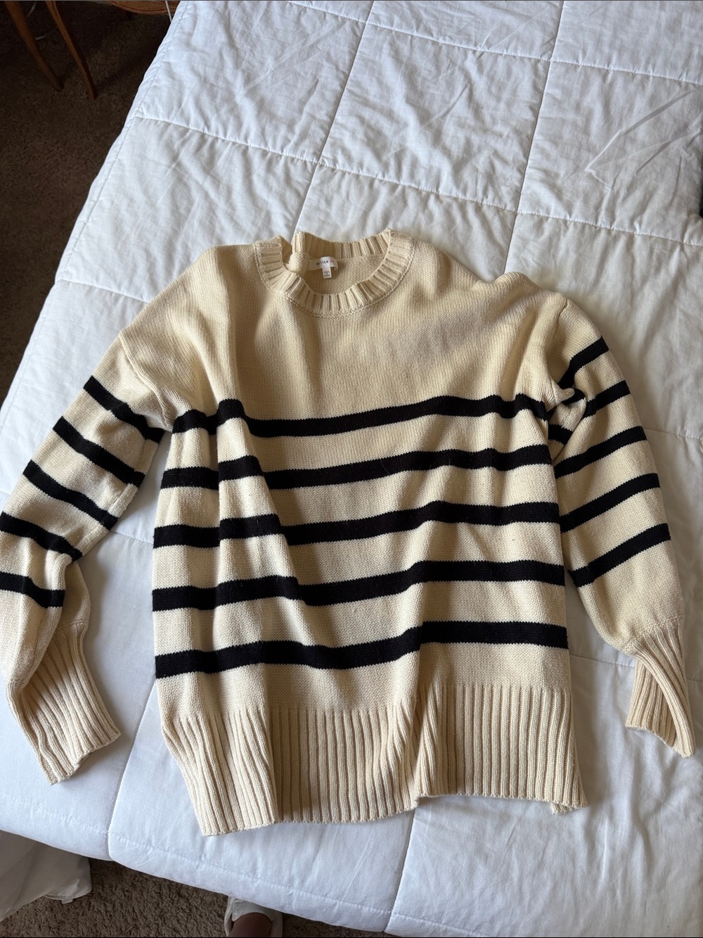 Better Be Cream and Black Striped Crewneck Sweater